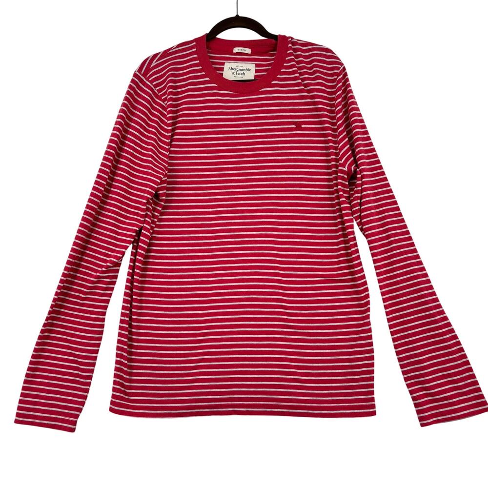Abercrombit & Fitch Muscle Shirt Size XL Red White Stripe Long Sleeve Tee Y2K
